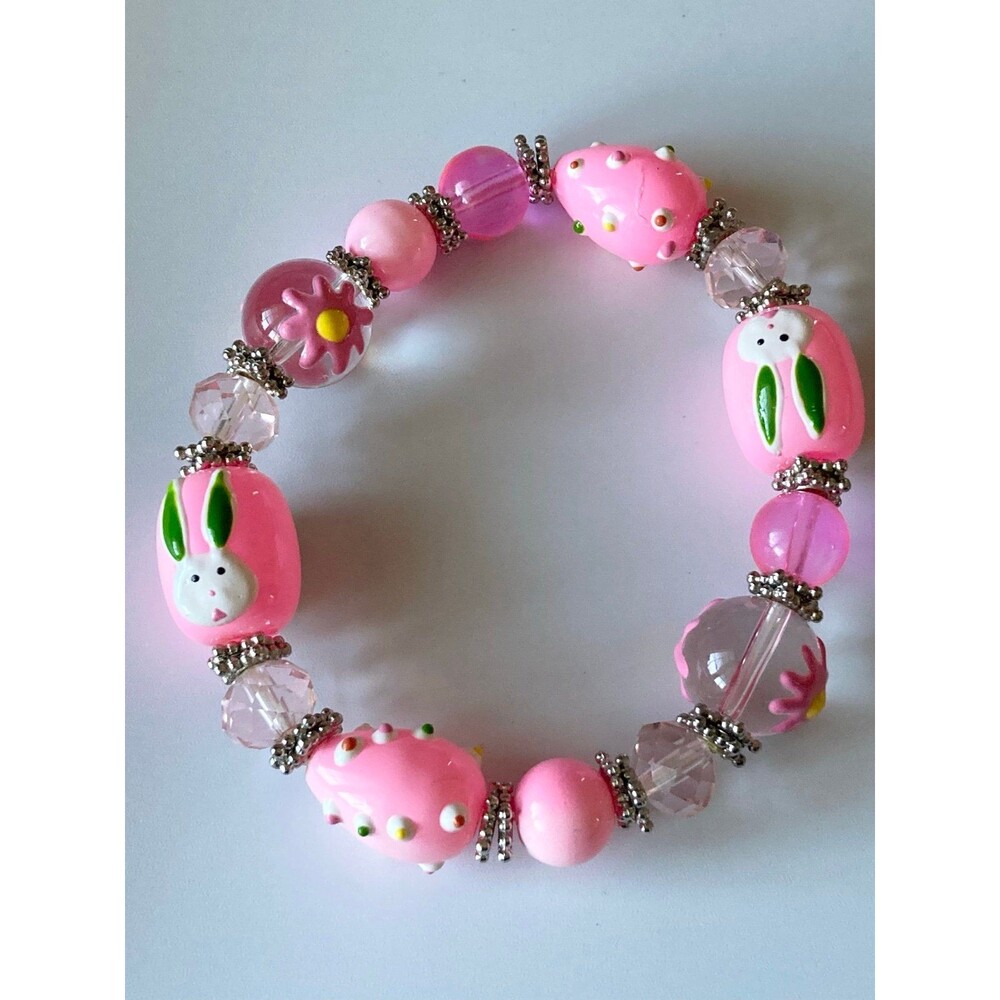 Vintage Venetian murano wedding cake glass Easter bunny bracelet
